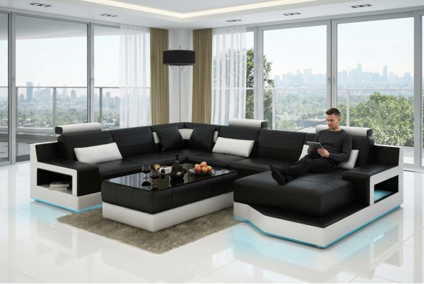 Design-Lieder-Wunnlandschaft-Eck-Sofa-Modern-Garnitur-Kanapee-Eck-Schwaarz-USB-Nei