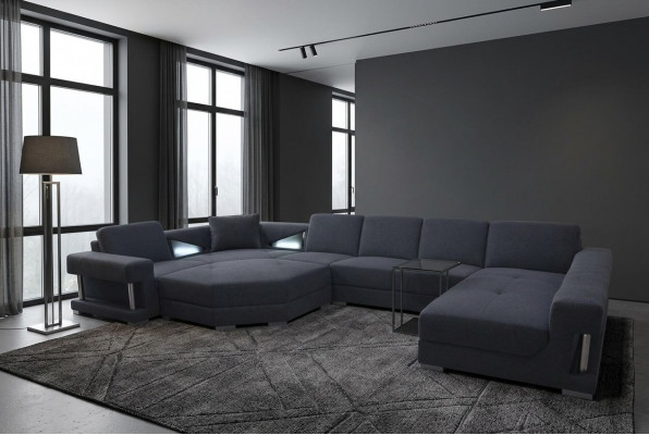 Textil Eckcouch Polster Wunnzëmmer Couch Garnitur Eckgarnitur Sofa Couchen + USB