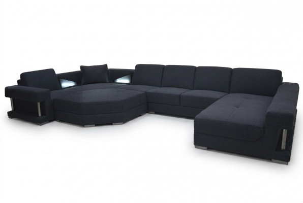 Textil Eckcouch Polster Wunnzëmmer Couch Garnitur Eckgarnitur Sofa Couchen + USB