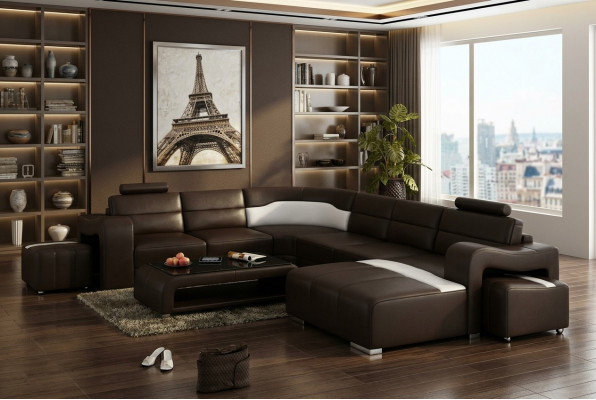 Ledercouch Wunnlandschaft Eckschaaf Eck Garnitur Design Modern Sofa mat USB