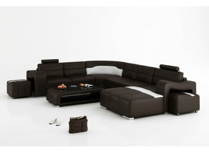 Ledercouch Wunnlandschaft Eckschaaf Eck Garnitur Design Modern Sofa mat USB