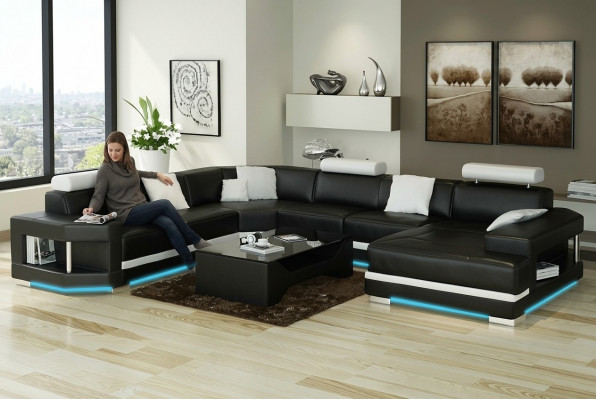 Ledersofa Sofa Couch Wunnlandschaft Ecksofa Garnitur Design Modern Sofa mat USB