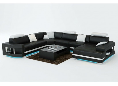 Ledersofa Sofa Couch Wunnlandschaft Ecksofa Garnitur Design Modern Sofa mat USB