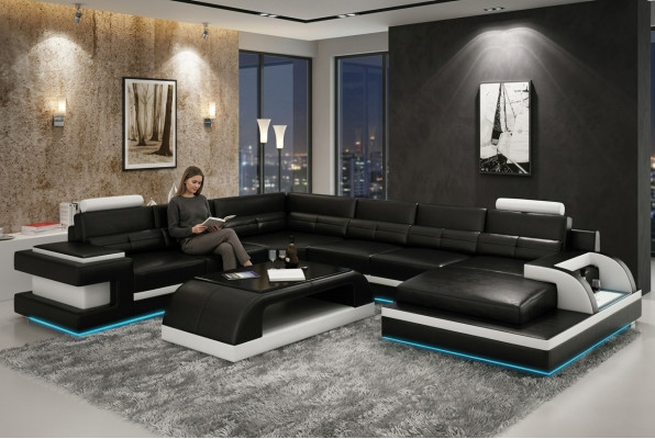 Modern Ecksofà Couch Polstersëtz Eckgarnitur Wunnlandschaft Sofà Eck Garnitur + USB