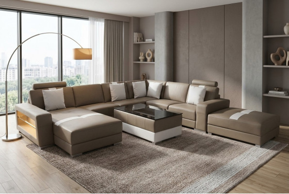 Eckcouch U-förmeg Couch Sëtzpolster Eck Lieder Modern Designer Couchen + USB