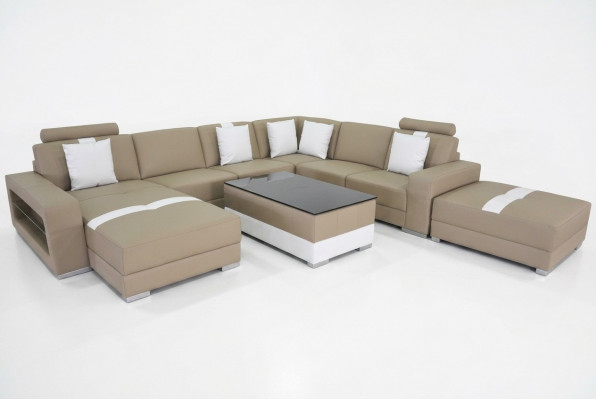 Eckcouch U-förmeg Couch Sëtzpolster Eck Lieder Modern Designer Couchen + USB
