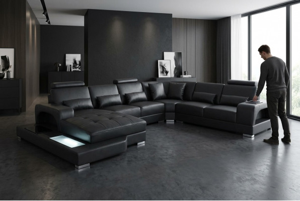 Design Liederpolster Sëtz Ecke Sall Sofa Eck Sofae mat USB Designer Wunn LED