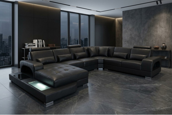 Design Liederpolster Sëtz Ecke Sall Sofa Eck Sofae mat USB Designer Wunn LED