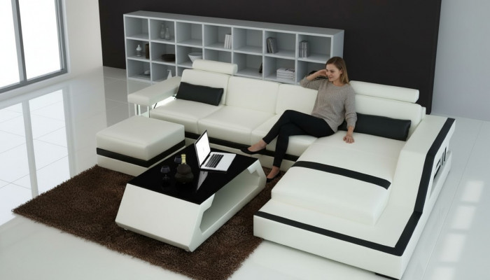Designer Wunnlandschaft Grouss Modern Liederdivan mat USB HAMBURG III Ecke Sofa Canapé
