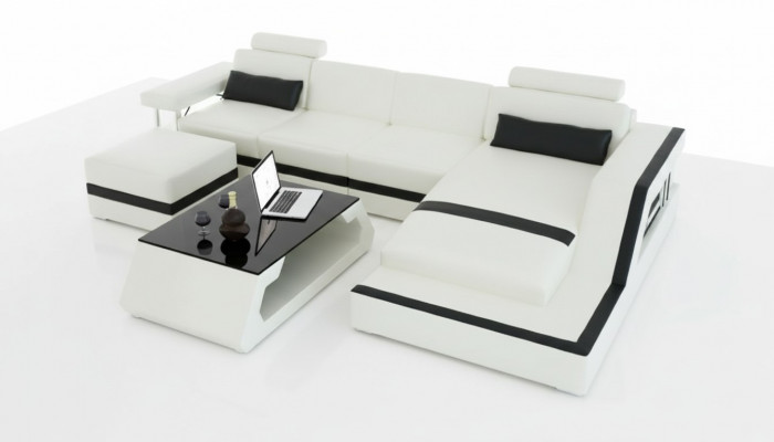 Designer Wunnlandschaft Grouss Modern Liederdivan mat USB HAMBURG III Ecke Sofa Canapé