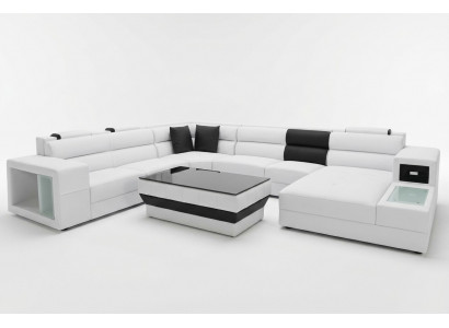 Ecksofa mat Beliichtung & USB Uschloss Moder Lieder Wunnlandschaft Sofa Polster