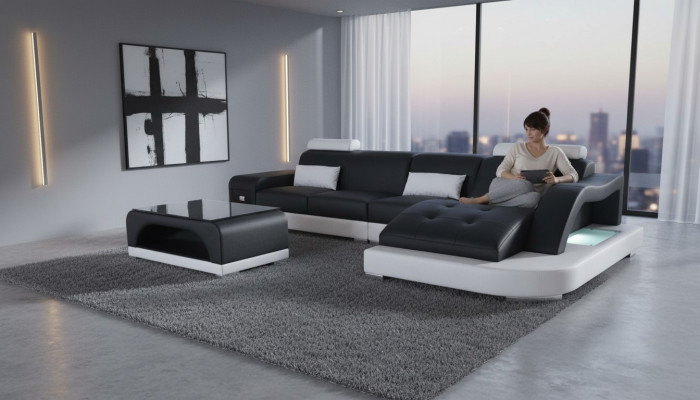 Eck Sofa Polster Dësch Couchen Sofas Wunnlandschaft + USB Luxus Garnitur Eck