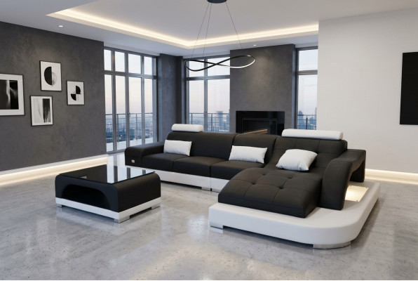 Eck Sofa Polster Dësch Couchen Sofas Wunnlandschaft + USB Luxus Garnitur Eck