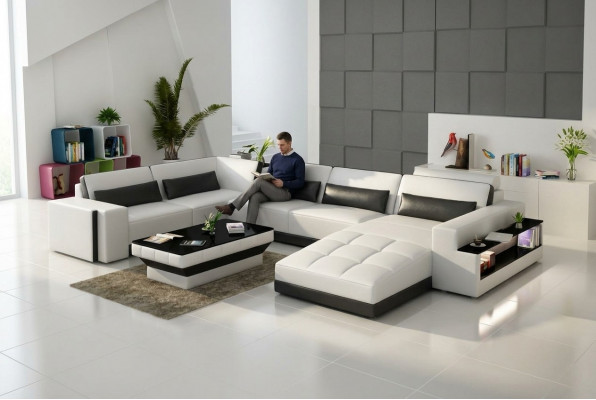 Ledersofa mat USB Couch Wunnlandschaft Ecksofa Eck Garnitur Design Modern Sofa