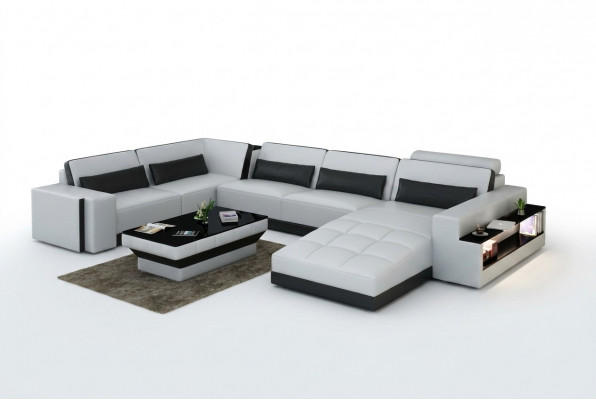 Ledersofa mat USB Couch Wunnlandschaft Ecksofa Eck Garnitur Design Modern Sofa