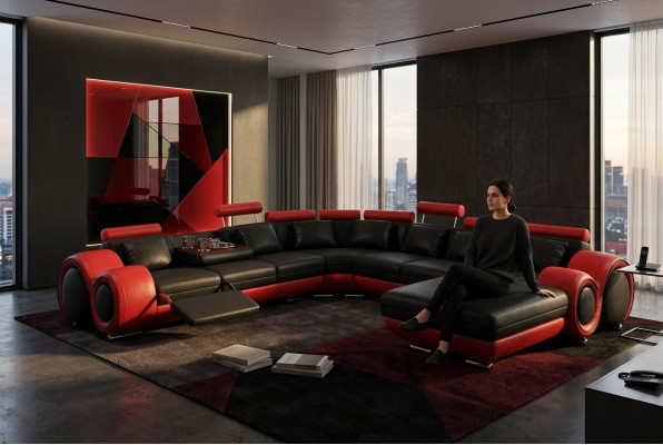 Ledersofa Canapé Wunnlandschaft Ecke Canapé Eck Garnitur Design Modern Canapé mat USB