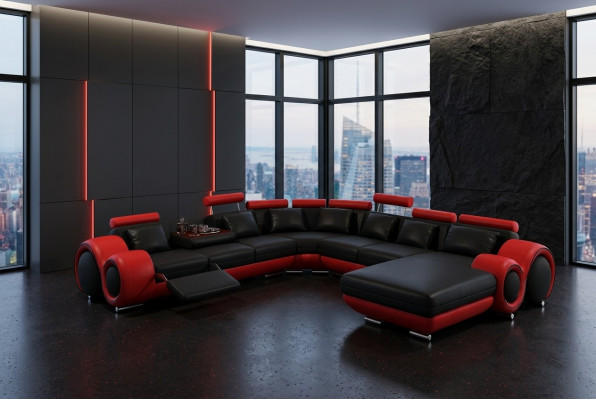 Ledersofa Canapé Wunnlandschaft Ecke Canapé Eck Garnitur Design Modern Canapé mat USB