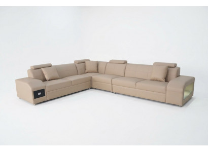 Ecksofa Garnitur Design Modern Sofa + USB Ledersofa Sofa Wunnlandschaft Couch