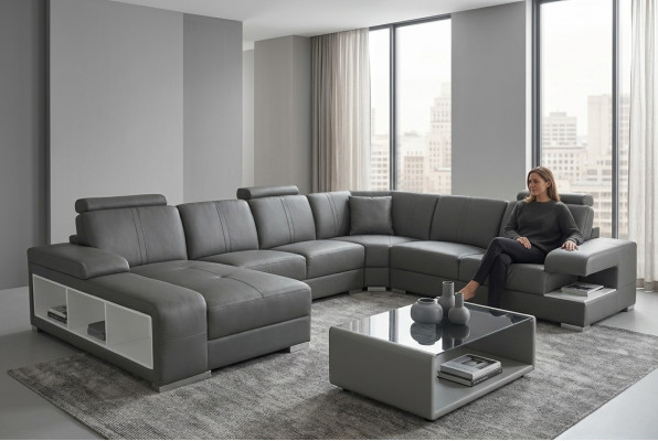 Wunnzëmmer Canapé Sofa Lieder Polster Eck Sëtz Garnitur U Form Wunnlandschaft +USB