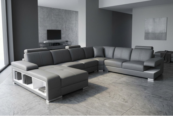 Wunnzëmmer Canapé Sofa Lieder Polster Eck Sëtz Garnitur U Form Wunnlandschaft +USB