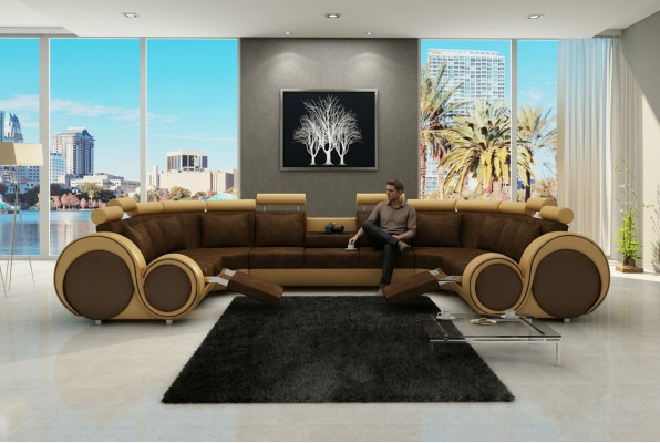 Stoff Textil Canapé Textilcouch mat USB Eckcanapé Sofa Wunnlandschaft XXL Relax Nei