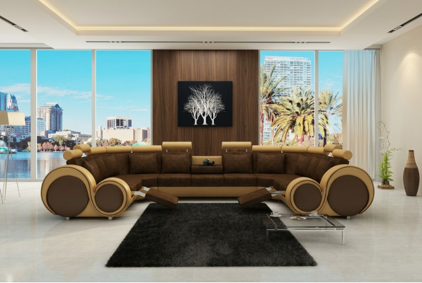 Stoff Textil Canapé Textilcouch mat USB Eckcanapé Sofa Wunnlandschaft XXL Relax Nei