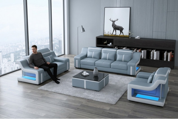 Design-Couchgarnitur mat USB Set Wunnzëmmer Set 3+2+1 + Couchtisch Modern