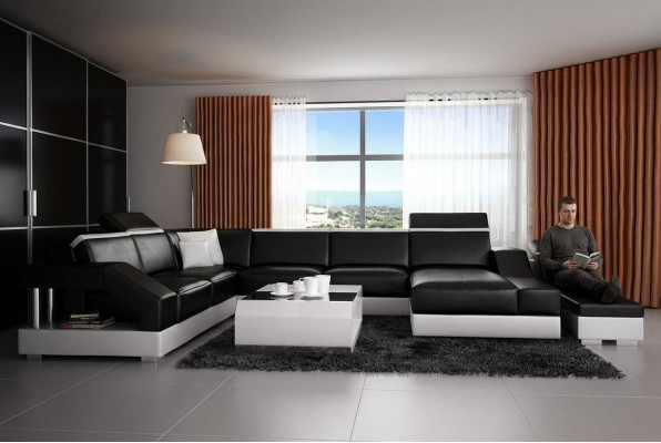 Ledersofa Sofa Canapé Wunnlandschaft Eckcouch Garnitur Design Modern Canapé mat USB