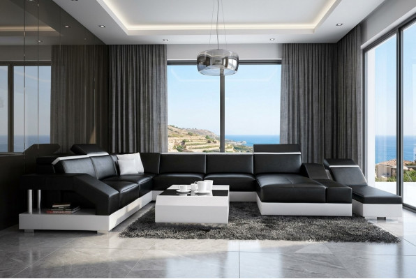 Ledersofa Sofa Canapé Wunnlandschaft Eckcouch Garnitur Design Modern Canapé mat USB