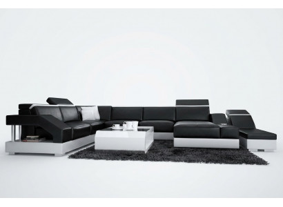 Ledersofa Sofa Canapé Wunnlandschaft Eckcouch Garnitur Design Modern Canapé mat USB