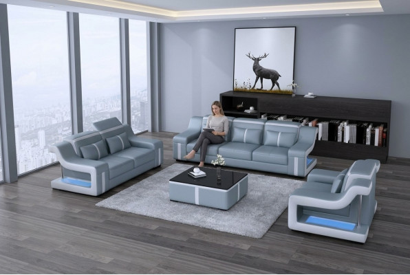 Wunnzëmmer Polstersëtzgrupp Liederdivan Canapé Sofa Sëtz Polster Garnituren 3+2+1