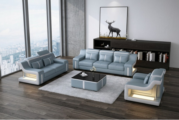 Wunnzëmmer Polstersëtzgrupp Liederdivan Canapé Sofa Sëtz Polster Garnituren 3+2+1