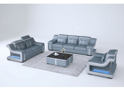 Wunnzëmmer Polstersëtzgrupp Liederdivan Canapé Sofa Sëtz Polster Garnituren 3+2+1