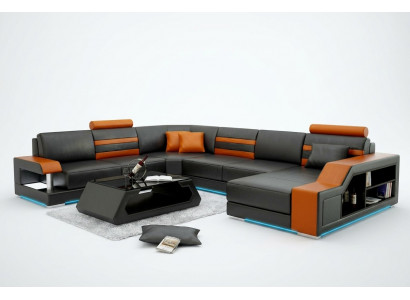 Design Sofae Ecksofa Wunnlandschaft mat Regal Polster Sëtz Garnitur Ledersofa USB