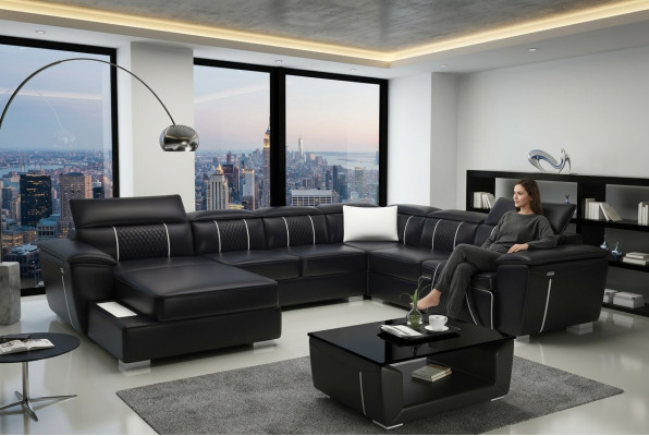 Eckcouch Wunnlandschaft Canapé Couch Polster Lieder Design Relax Multifunktioun U-Form