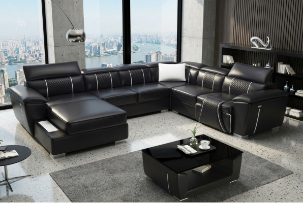 Eckcouch Wunnlandschaft Canapé Couch Polster Lieder Design Relax Multifunktioun U-Form