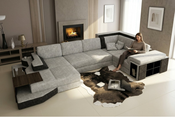 XXL Design Grouss Sofa mat USB Ecksofa Couch Waunlandschaft U Form Lieder Textil Eck.