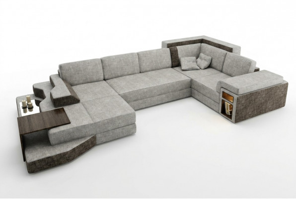 XXL Design Grouss Sofa mat USB Ecksofa Couch Waunlandschaft U Form Lieder Textil Eck.