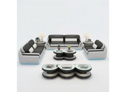 Ledercouch Couch Sofagarnitur Nei 3+2+1 Set Design Modern Sofa + USB