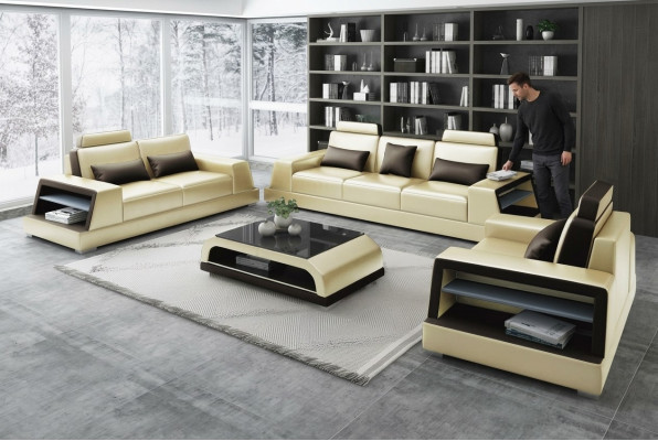 Wunnzëmmer Polstersëtzt Ledersofa Couch Sofa Sëtz Polster Garnituren 3+2+2
