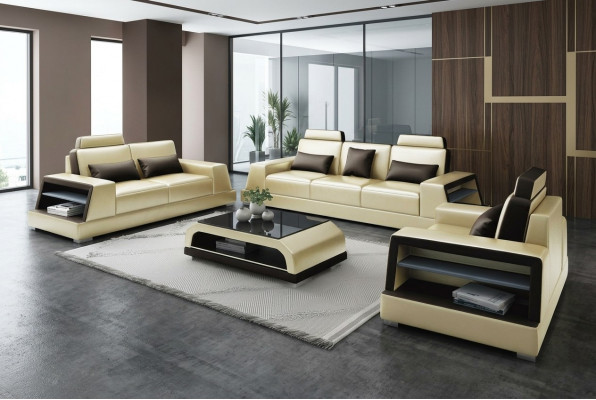 Wunnzëmmer Polstersëtzt Ledersofa Couch Sofa Sëtz Polster Garnituren 3+2+2