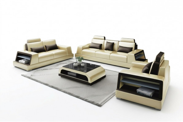 Wunnzëmmer Polstersëtzt Ledersofa Couch Sofa Sëtz Polster Garnituren 3+2+2
