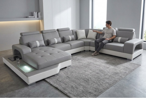Lieder Ecksofa Wunnlandschaft Garnitur Design Modern Canapéen Sofaen mat USB LED Neit
