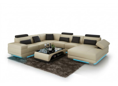 Ledersofa Couch Wunnlandschaft Ecksofa Ecksëtzmoublé Design Modern Sofa Beige USB
