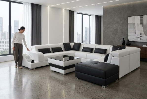 Modern Sëtz Polster Wunnlandschaft Wunnzëmmer Couch Polster Eck USB U-Form Nei