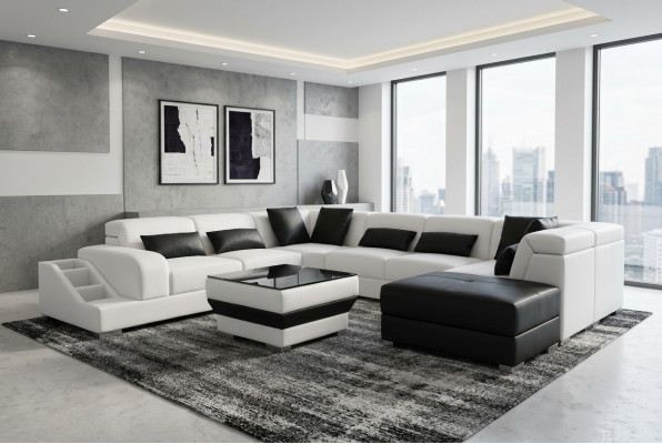 Modern Sëtz Polster Wunnlandschaft Wunnzëmmer Couch Polster Eck USB U-Form Nei