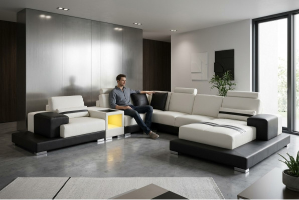 Ledercouch Couch Wunnlandschaft Eck Garnitur Design Modern Sofa U-Form USB