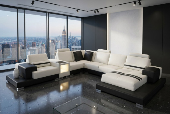 Ledercouch Couch Wunnlandschaft Eck Garnitur Design Modern Sofa U-Form USB