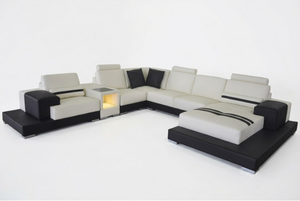 Ledercouch Couch Wunnlandschaft Eck Garnitur Design Modern Sofa U-Form USB