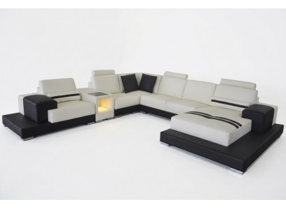Ledercouch Couch Wunnlandschaft Eck Garnitur Design Modern Sofa U-Form USB